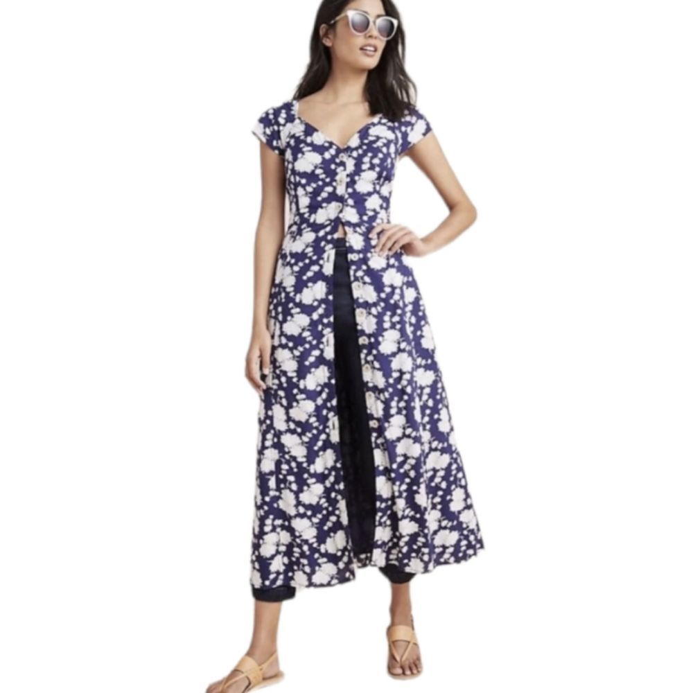 Maeve Anthropologie Tate Motif Navy Floral Midi Dress